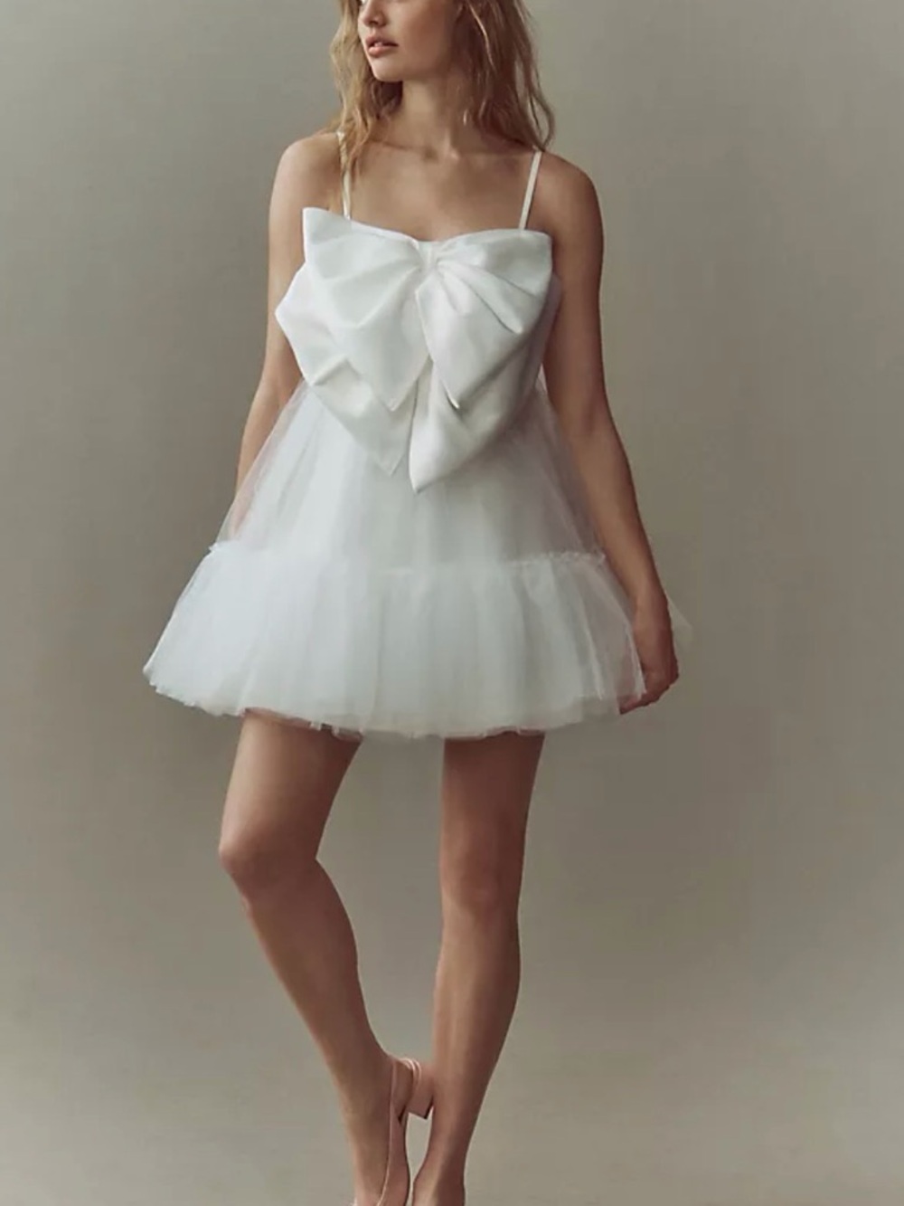 Hutch White Tulle Mini Dress with Bow Detail